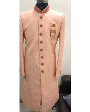 Self Designed Pink Colored Sherwani